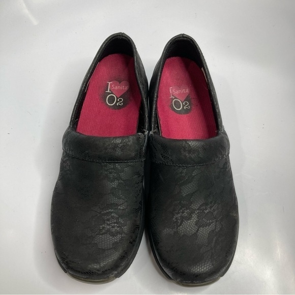 Sanita clogs o2 black leather floral size 38 - Picture 2 of 6